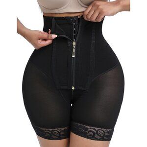 Women's Black Zipper Crotch Tummy Control Body Shaper Butt Lifter Bodysuit